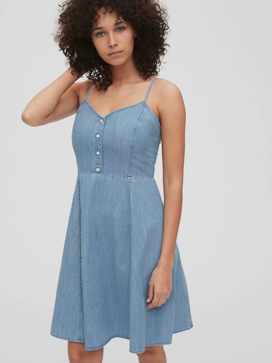 GAP Dresses & Skirts - GAP Chambray Fit & Flare Mini Dress Blue Button Front Size 6